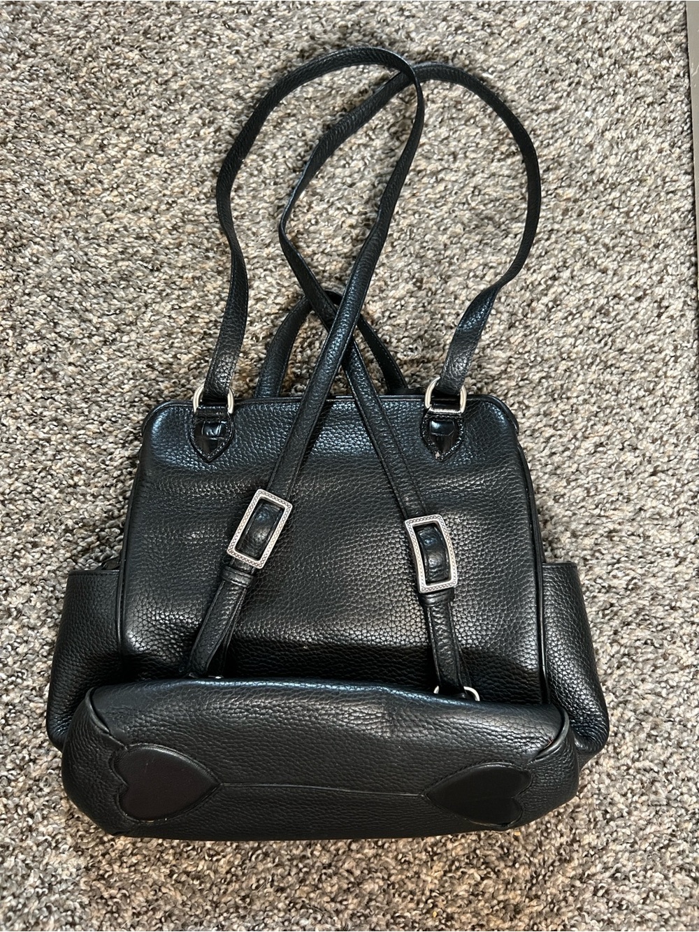 Brighton Black Leather Croc-Trim Backpack Purse - Picture 2 of 5